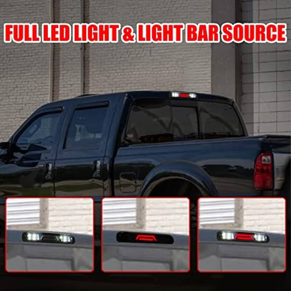 Third brake light unit with red LED bar and bright white light segments, clear lens
