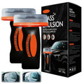 Car glass oil film remover kit: two orange-and-black bottles and a boxed package