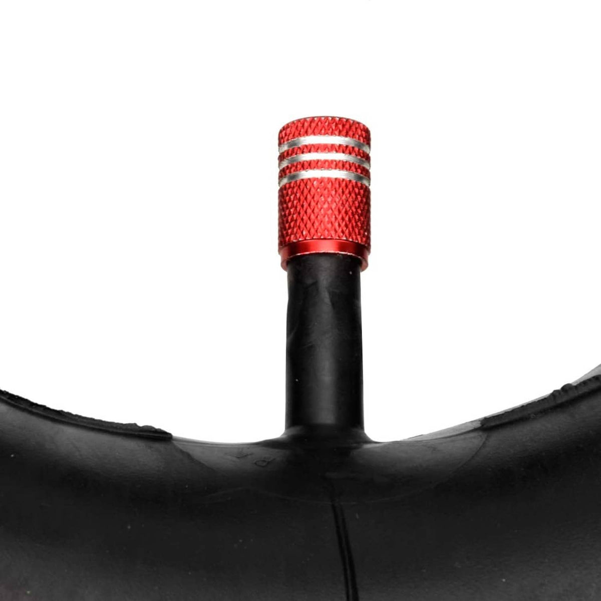 Black inner tube valve stem with red cap