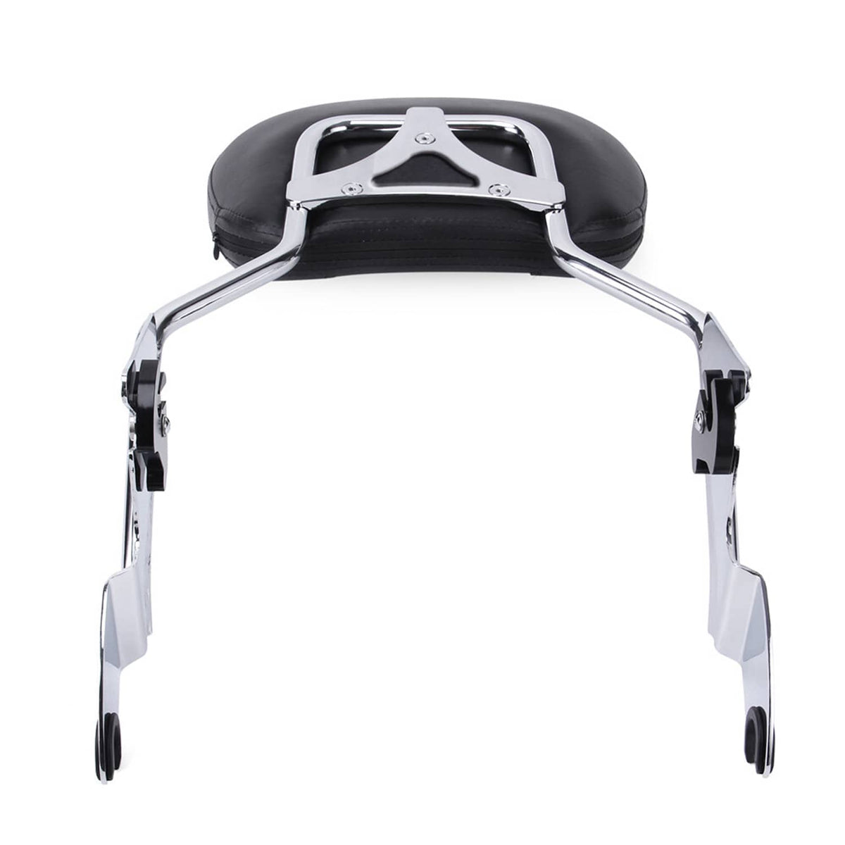 Detachable sissy bar backrest with black pad and chrome top mounting bracket