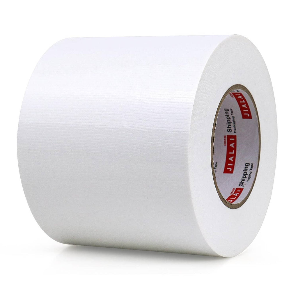 White duct tape roll, 5-inch wide industrial adhesive tape with core label.