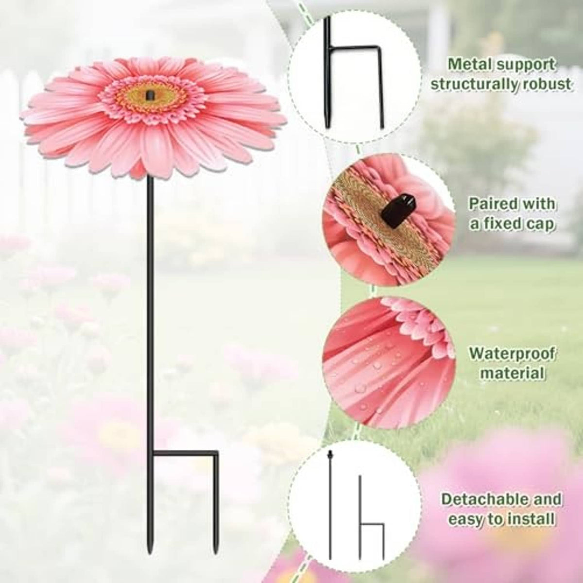 Corrugated plastic flower plant umbrella stake with metal support, fixed cap, waterproof material