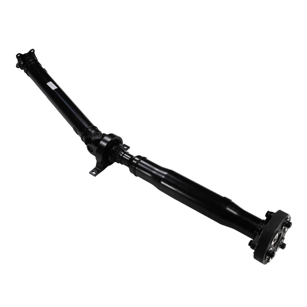 Rear propeller shaft with center coupling and end flange, black metal