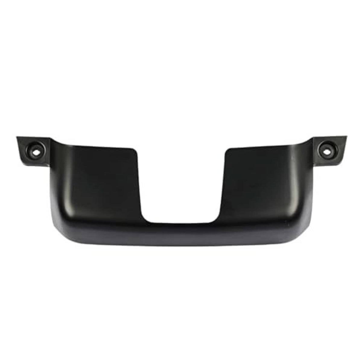 Black trailer hitch cover with recessed center slot and two top mounting points
