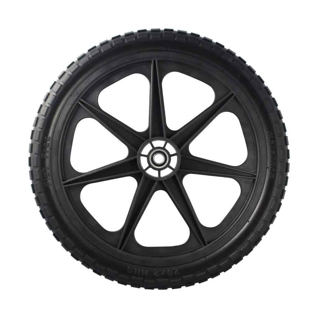 Flat-free replacement tire and wheel with black tread and multi-spoke rim