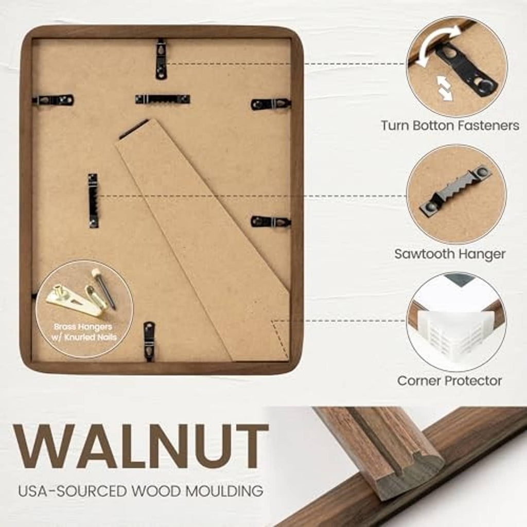 Walnut 8x10 picture frame back with sawtooth hanger and corner protectors
