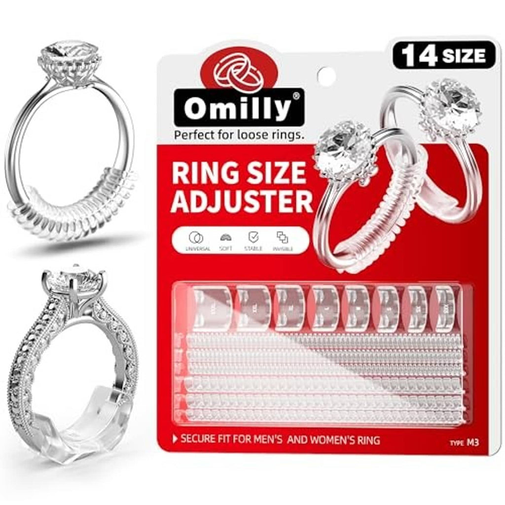 Omilly 14 size ring size adjuster card with clear spiral and insert strips