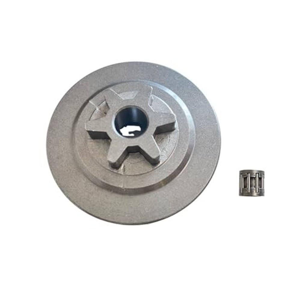 Metal clutch drum sprocket with 6-tooth star, plus needle roller bearing