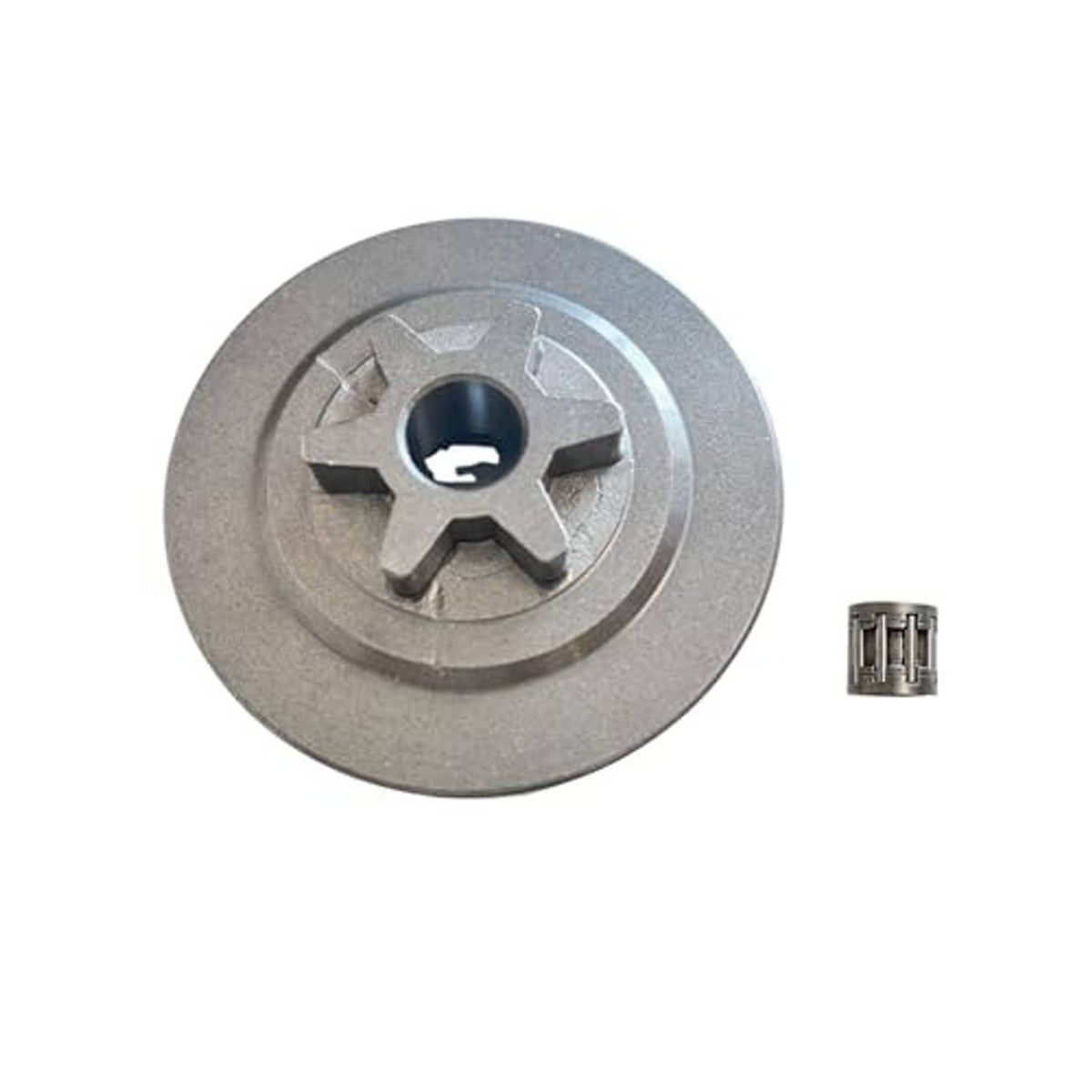 Metal clutch drum sprocket with 6-tooth star, plus needle roller bearing
