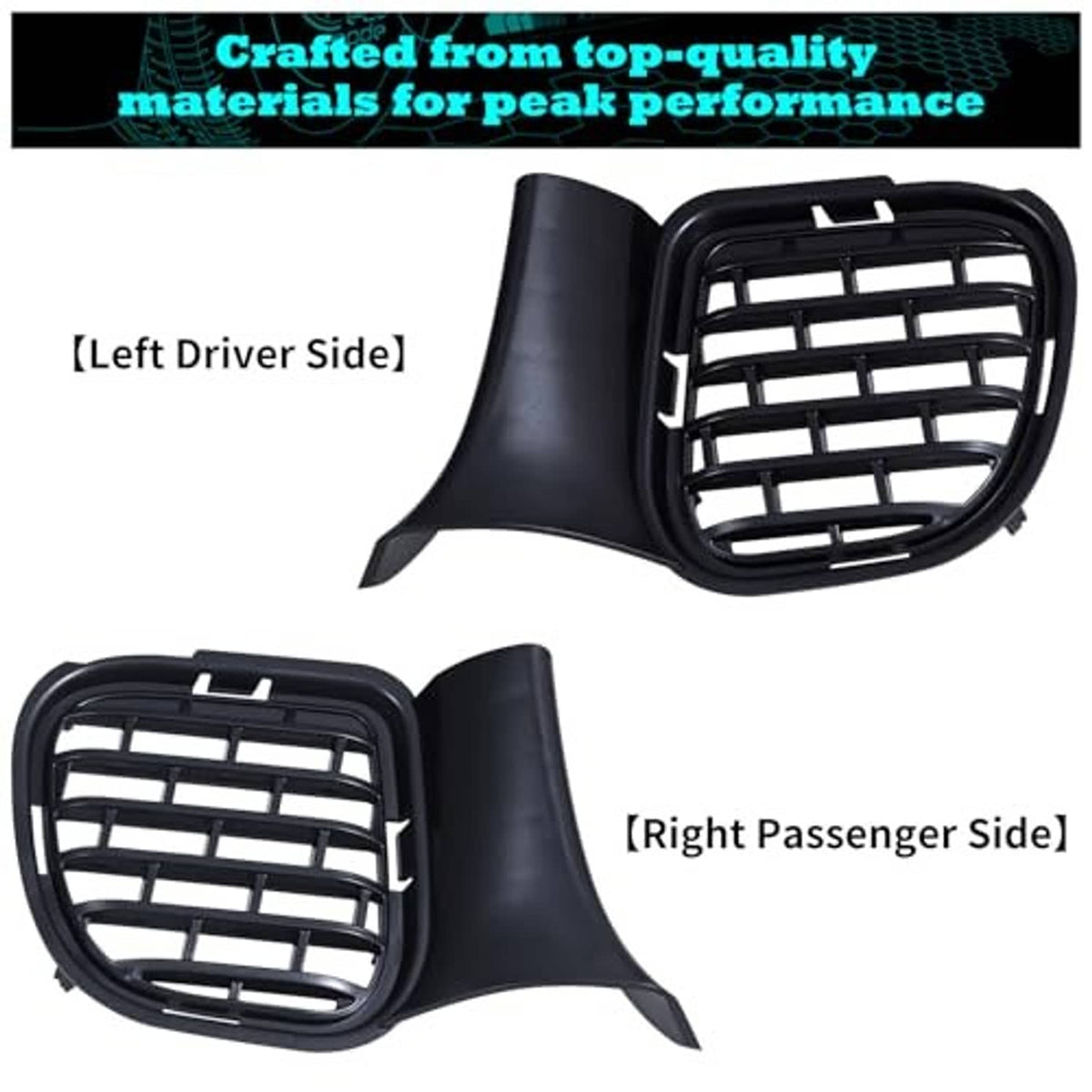 Black left and right bumper grille inserts with center trim piece