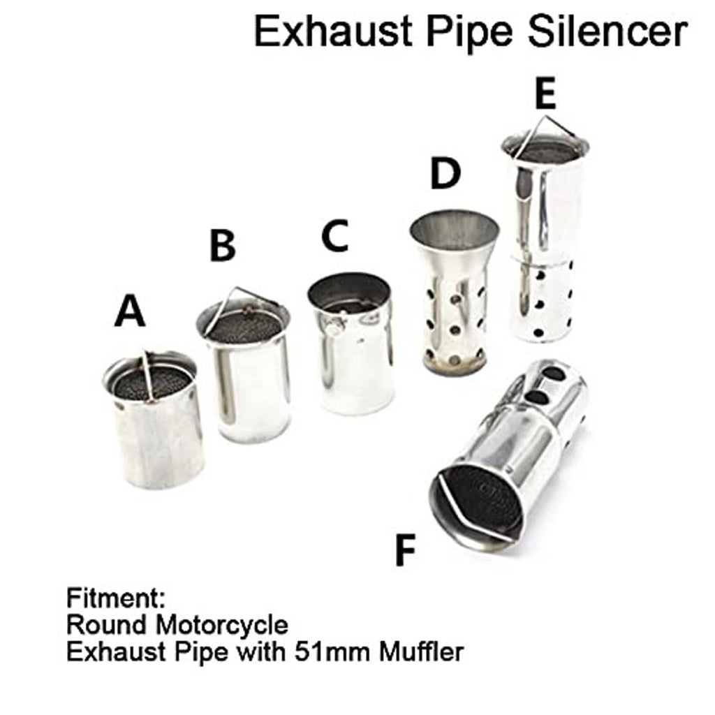 Exhaust pipe silencer components diagram showing muffler and adapters, labeled A–F