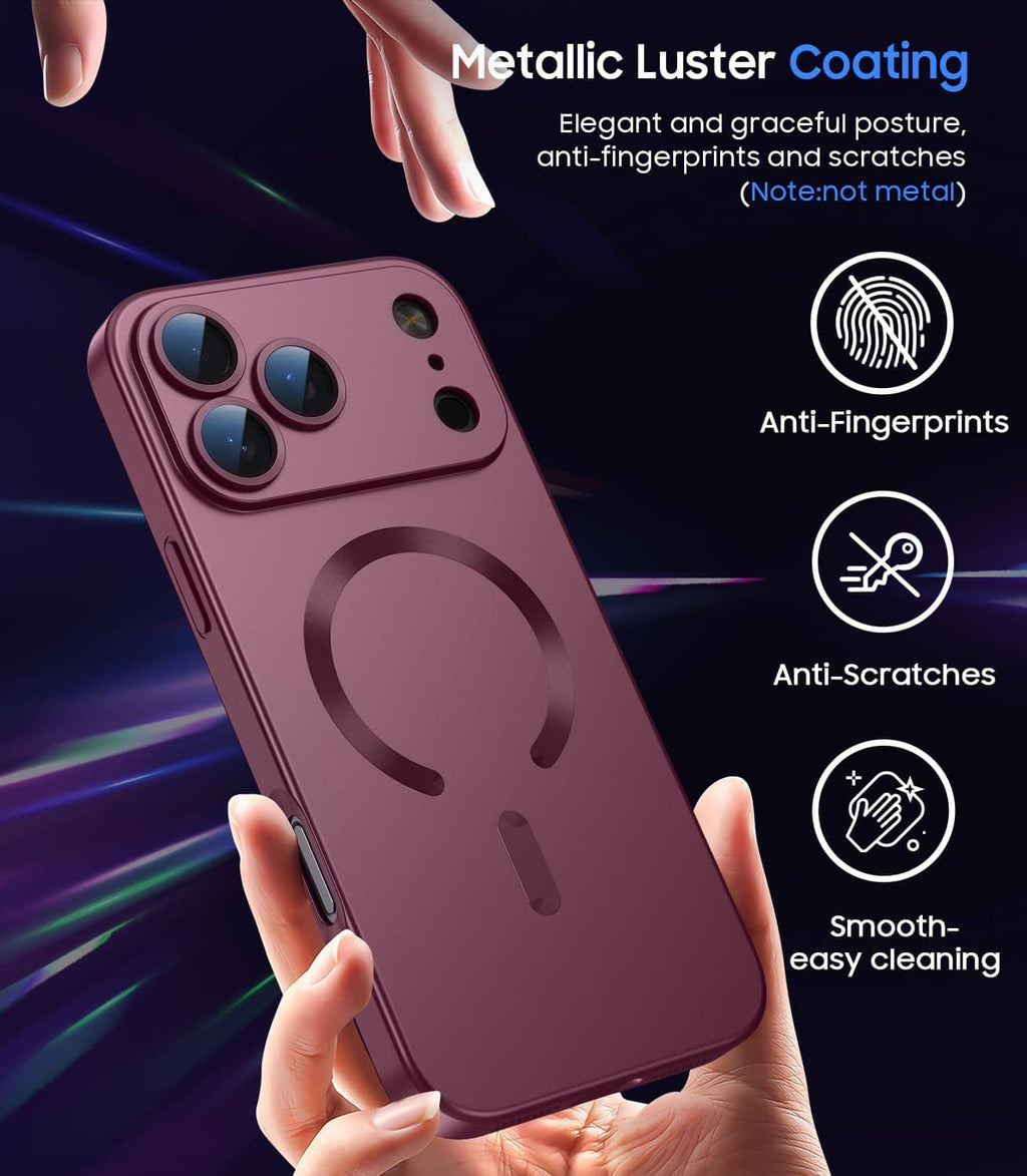 Burgundy metallic iPhone case with anti-fingerprint, anti-scratch finish
