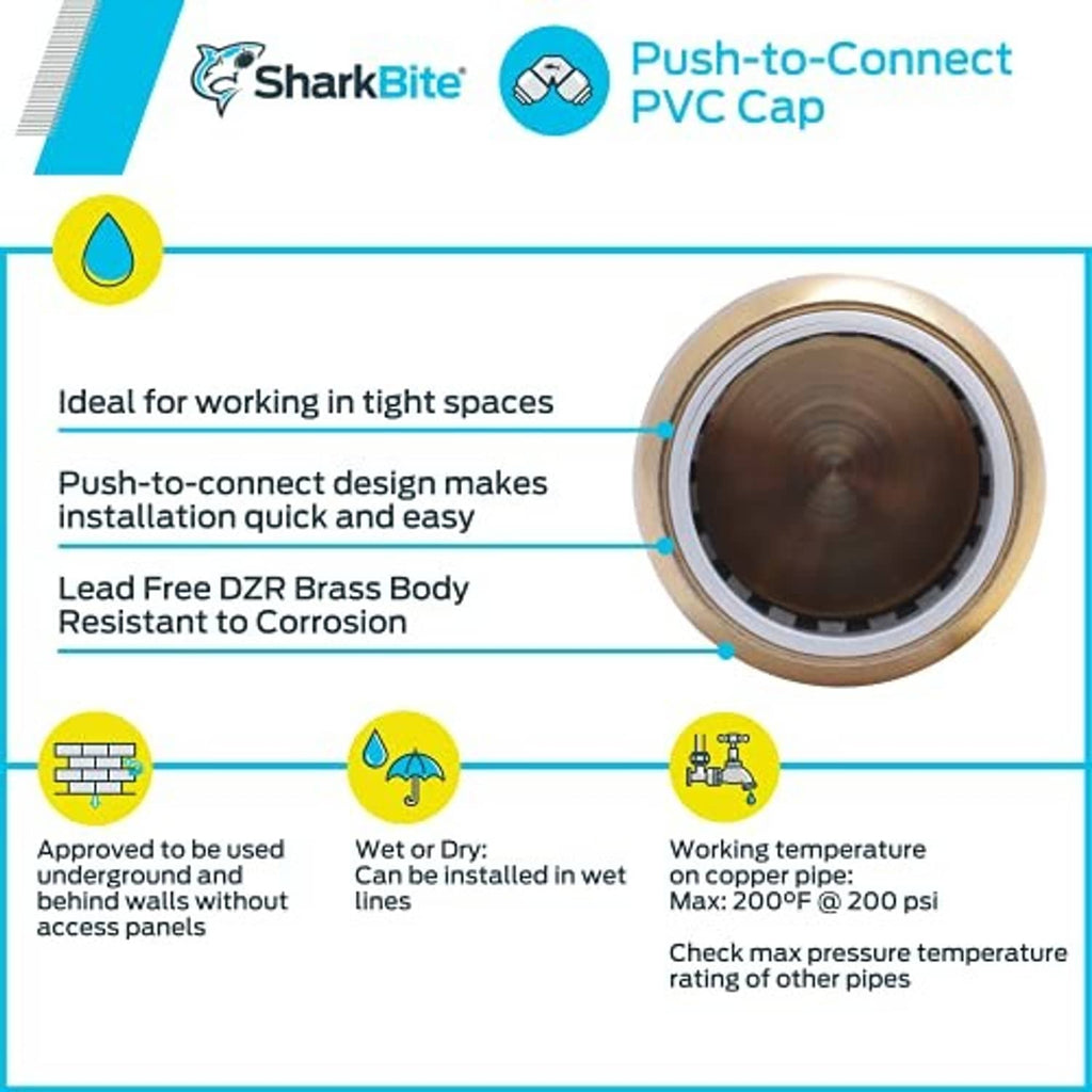 Cross-section view of brass push-to-connect PVC cap showing internal seal ring