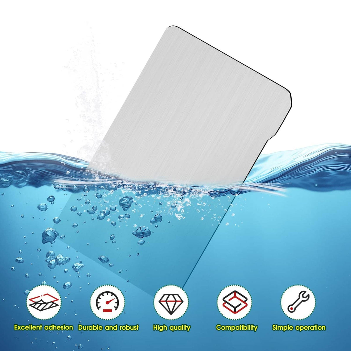 Silver flex build sheet partially lifted, flexible surface with textured brushed finish