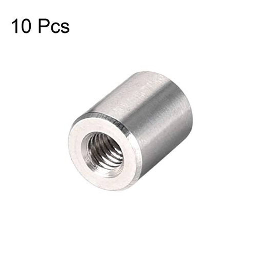 Round stainless steel M4 coupling nut, set of 10 pieces with internal thread