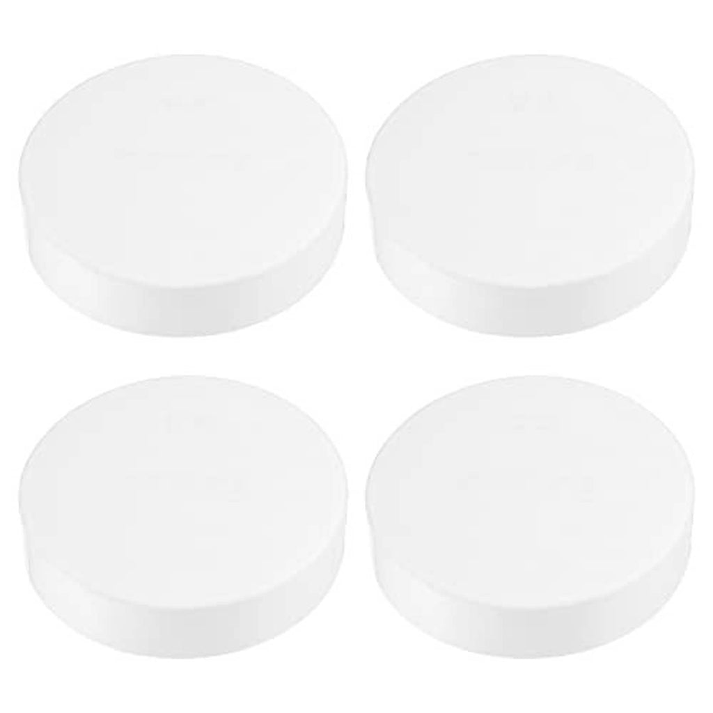 Four-pack of white PVC pipe end caps, round fitting plugs for covering pipe ends