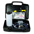 Brake and clutch bleeder kit in black hard case with bottle, hoses, and test strips