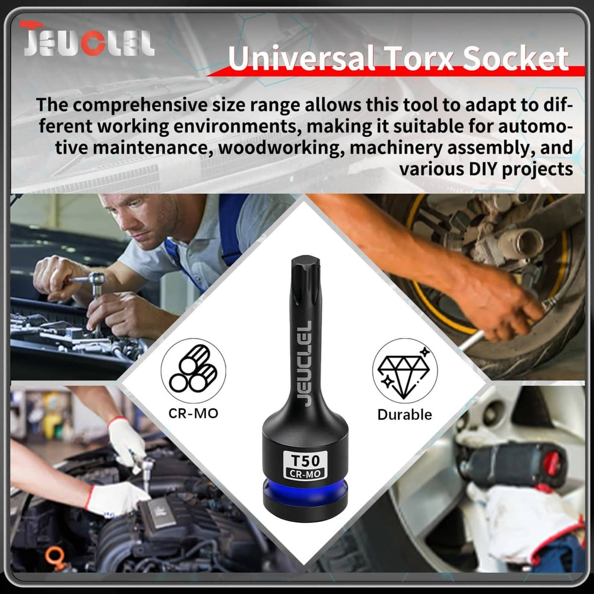 Black T50 Torx socket with blue ring, CR-MO label on the side