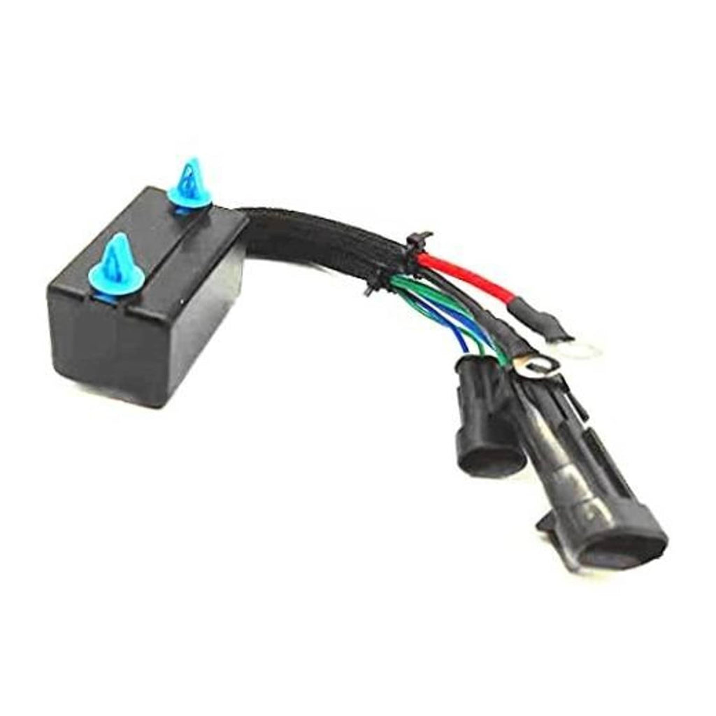 12V tilt trim relay with wiring harness, black module and blue terminal posts