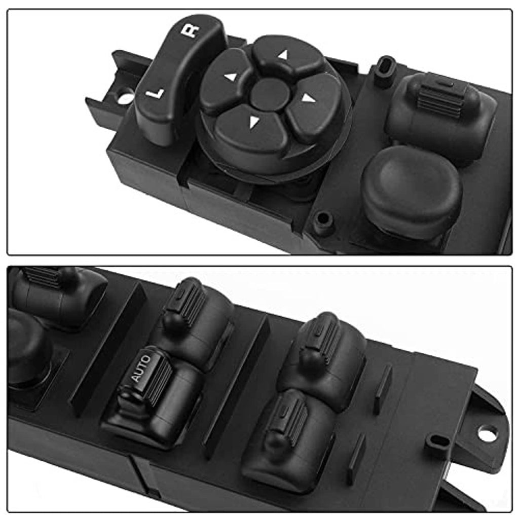 Black power window switch with direction dial, AUTO button, and window lock switches