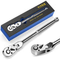 YIYEIE flex-head ratchet wrench, 3/8 in drive, chrome finish, in box