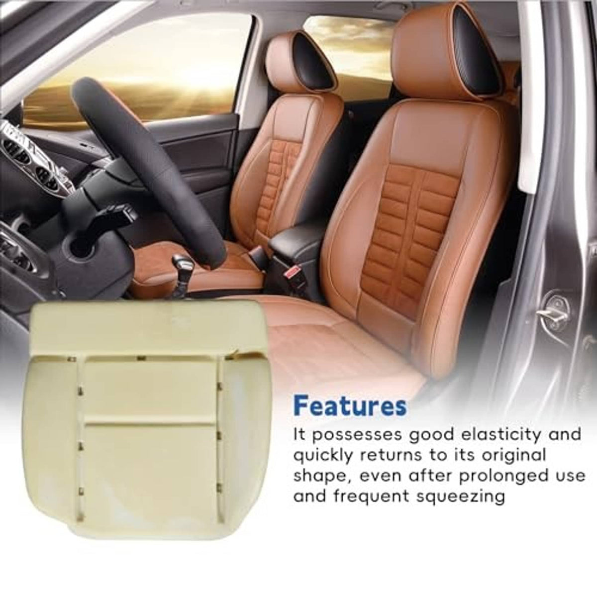 Light beige foam seat cushion replacement for front driver-side bottom, with bracket details