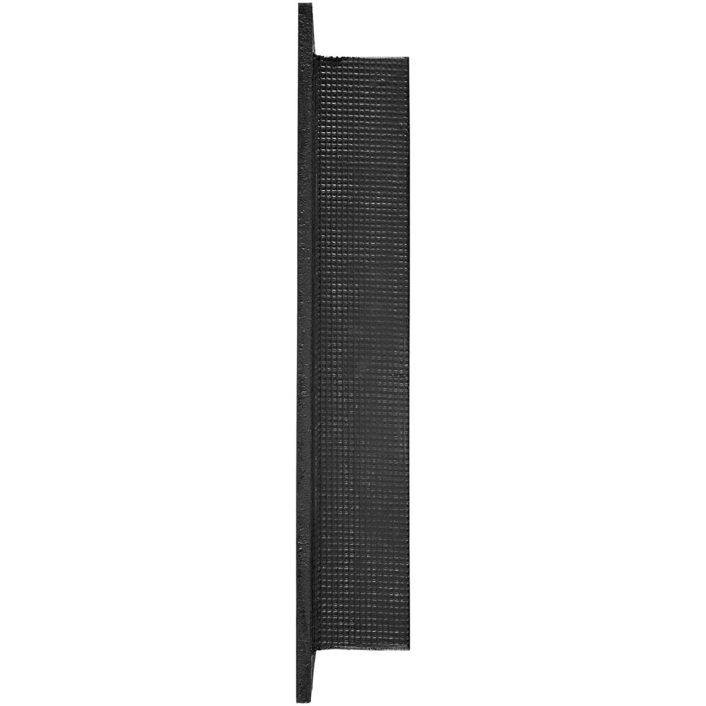 Waterproof shower niche side profile, slim textured black frame, ready to tile