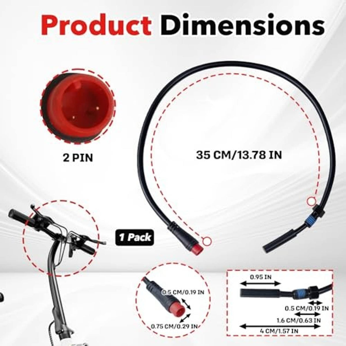 2-pin magnetic brake sensor cable, black with red connector tip