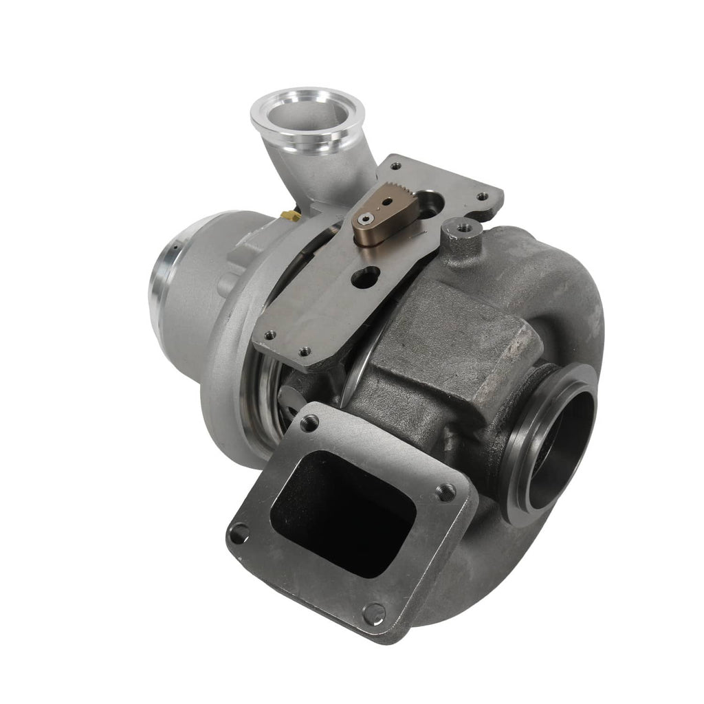 Turbocharger with silver compressor housing and attached wastegate actuator bracket