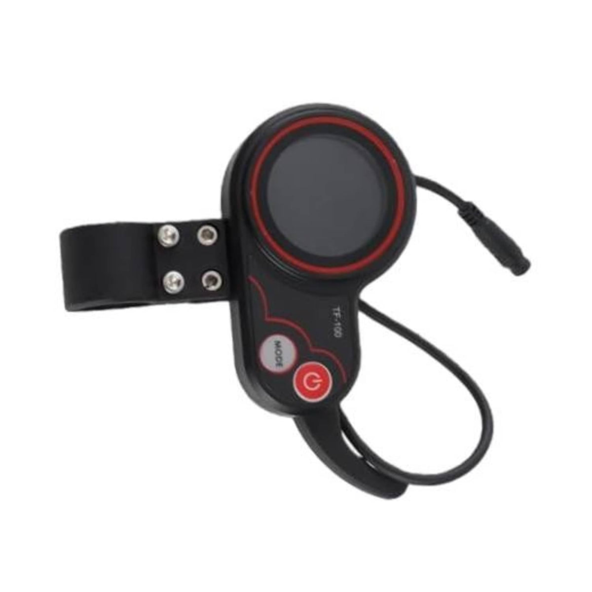 Electric scooter thumb throttle with round screen, mode button, and black wrist strap