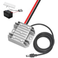 Silver aluminum step-up DC converter module with red and black power wires and cable