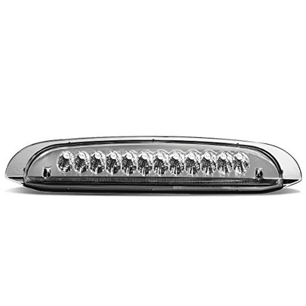 Chrome LED third brake light housing with clear lens and evenly spaced LED bulbs