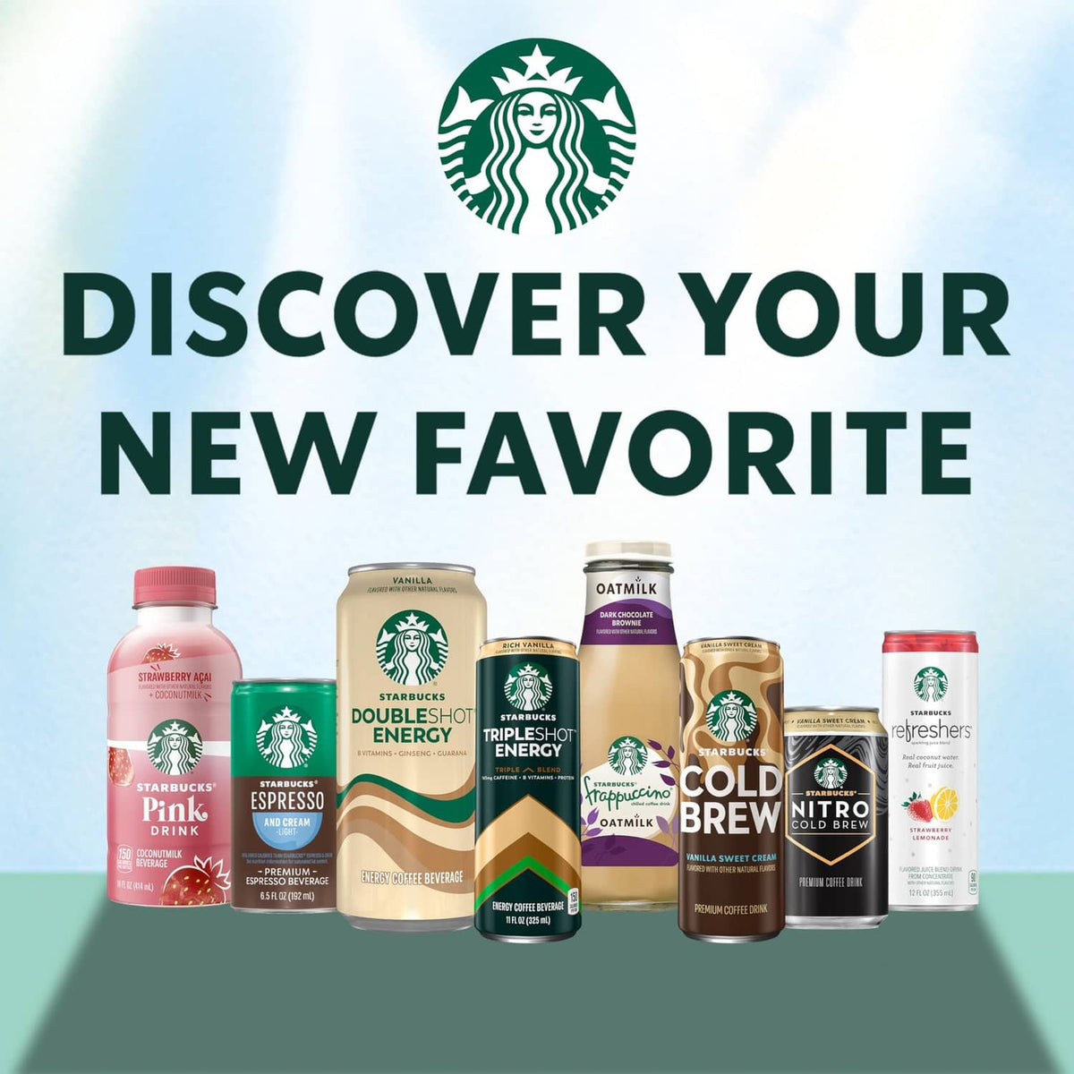 Assorted Starbucks beverage cans including vanilla Doubleshot Energy coffee
