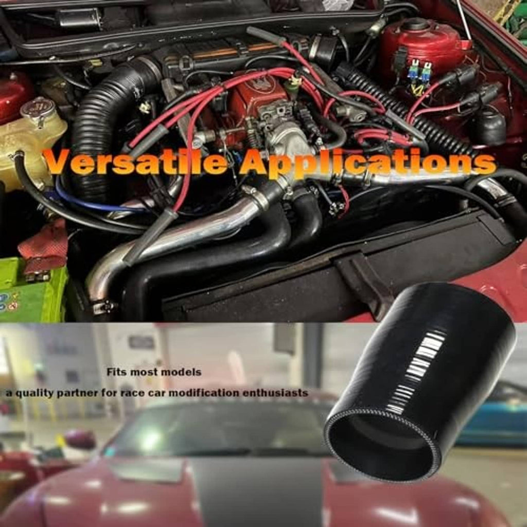Black silicone hose reducer installed in car engine bay