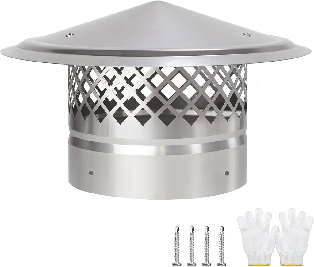 6-inch stainless steel cone-top chimney cap with rhombus screen