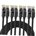 Black Cat6 Ethernet cables with four RJ45 connectors, bundled together