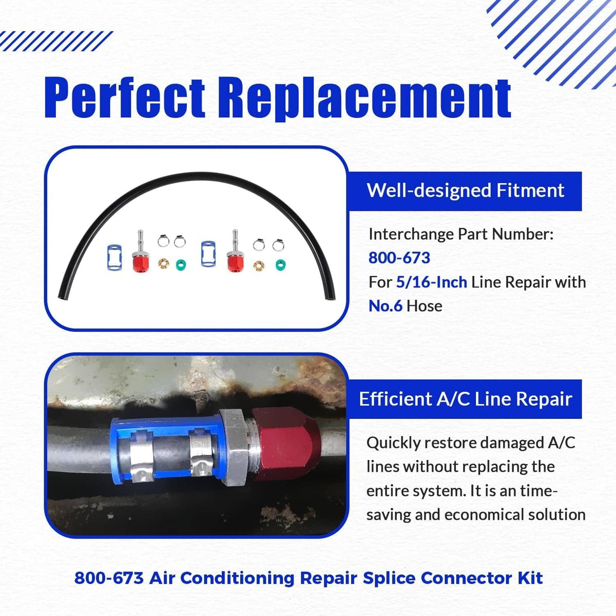 A/C line splice kit showing black hose and fittings with part number label
