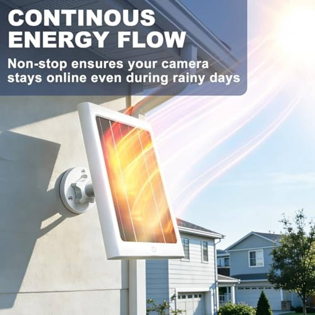 Solar panel on outdoor wall with connected light, angled for daylight charging