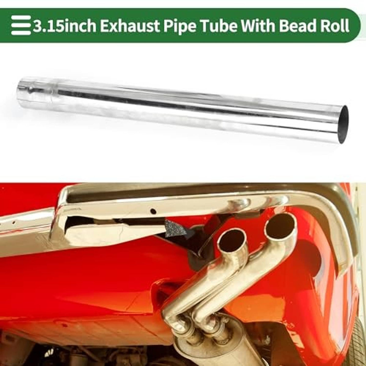 Straight polished stainless exhaust pipe tube with open ends and connector section
