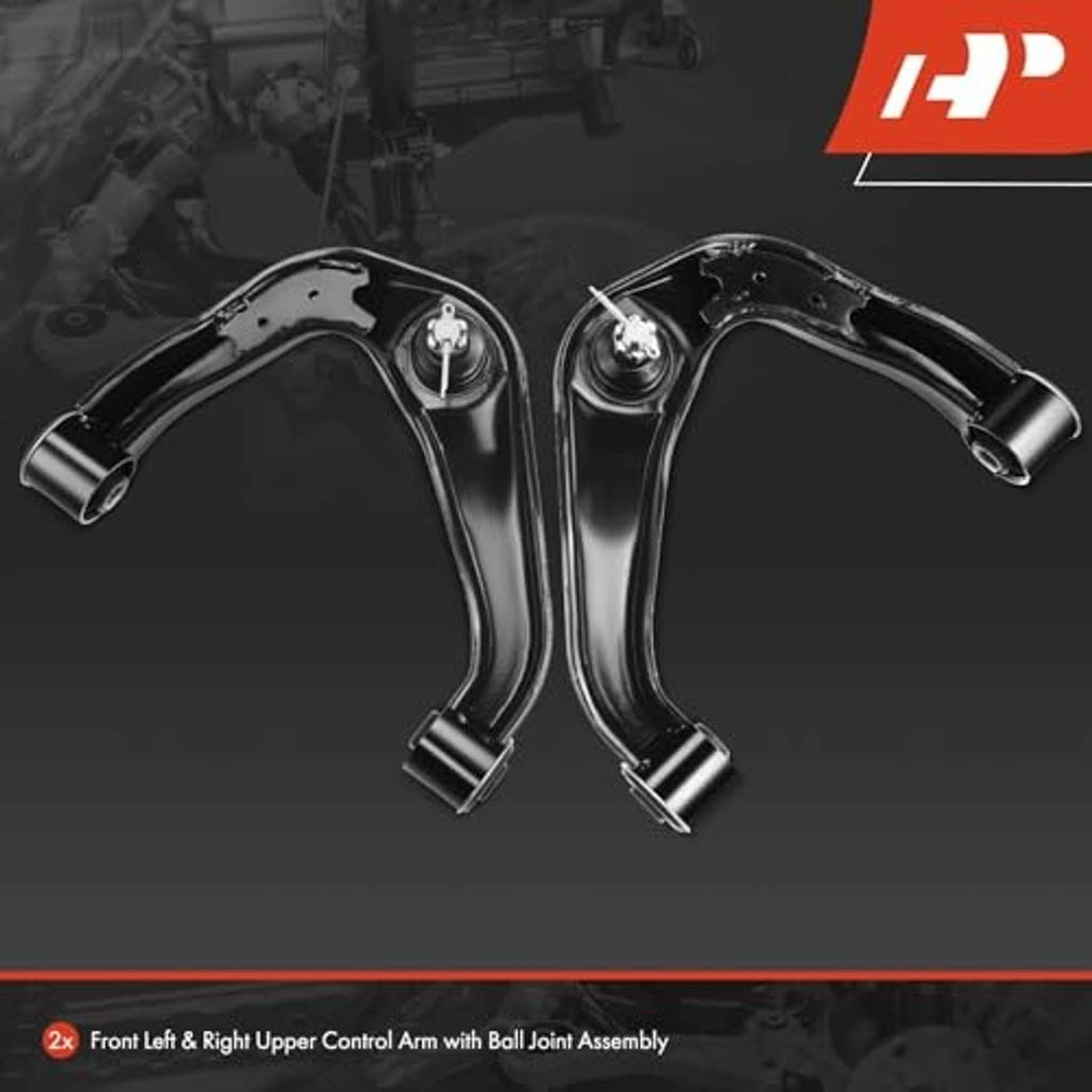 Left and right black upper control arms with ball-joint assemblies and rubber bushings