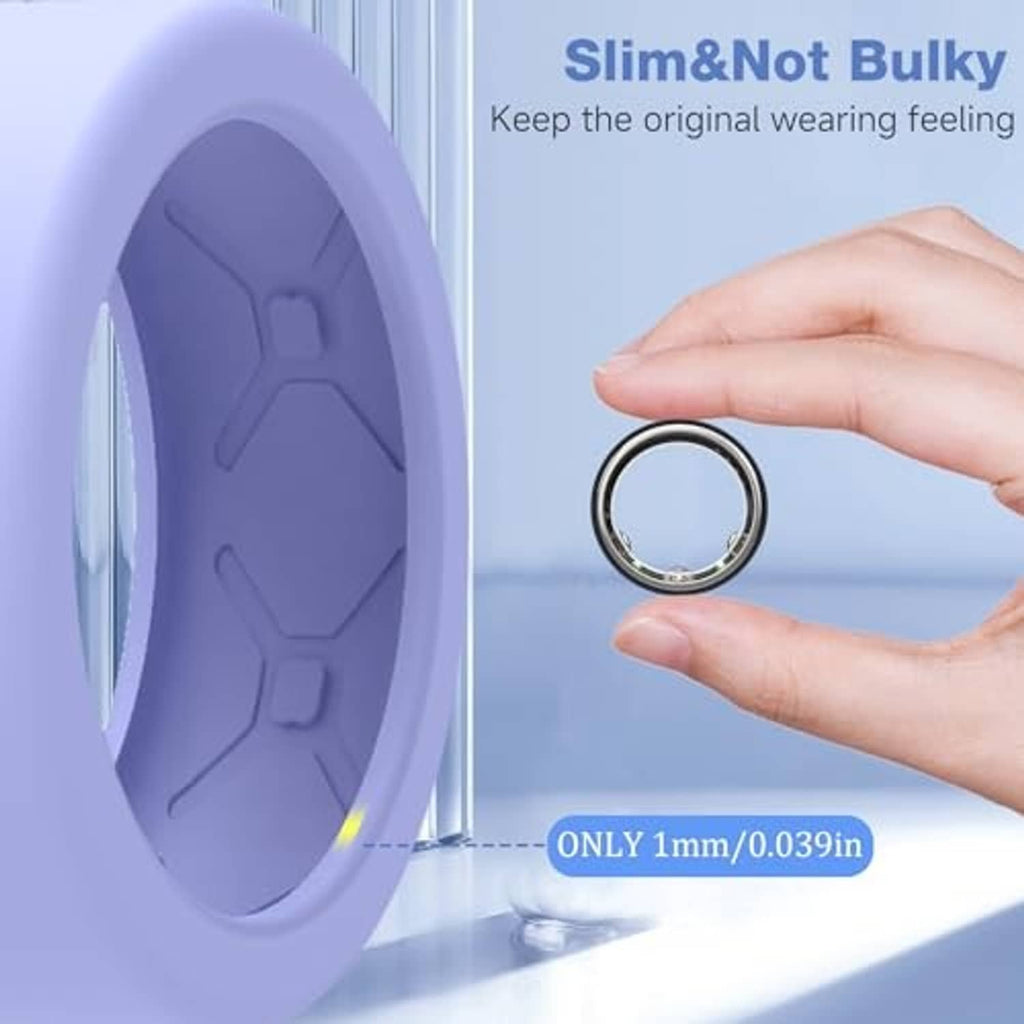 Slim purple Oura Ring M cover case with star-texture band and very thin profile