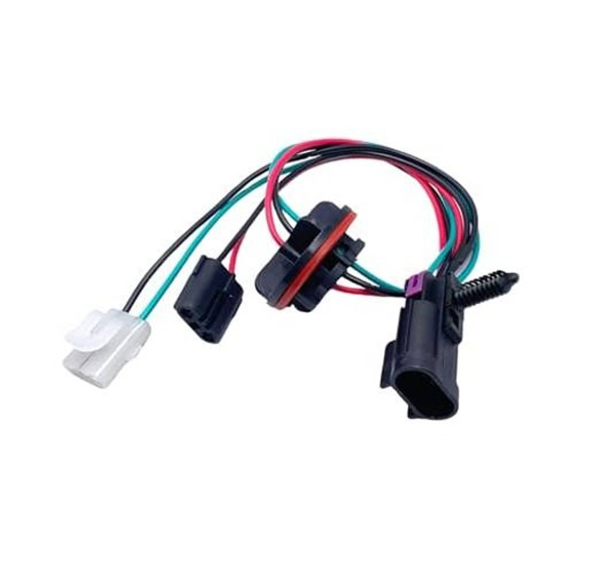 Headlight wiring harness with three electrical connectors and a 3-pin headlamp plug