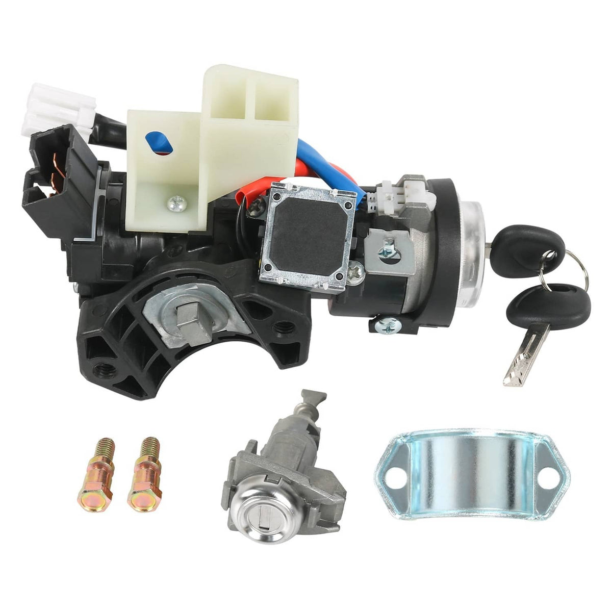 Ignition lock switch and door lock cylinder assembly with keys and mounting hardware