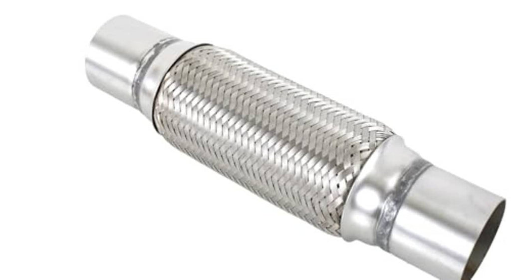 Universal stainless steel exhaust flex pipe, braided sleeve with clamp rings and ports
