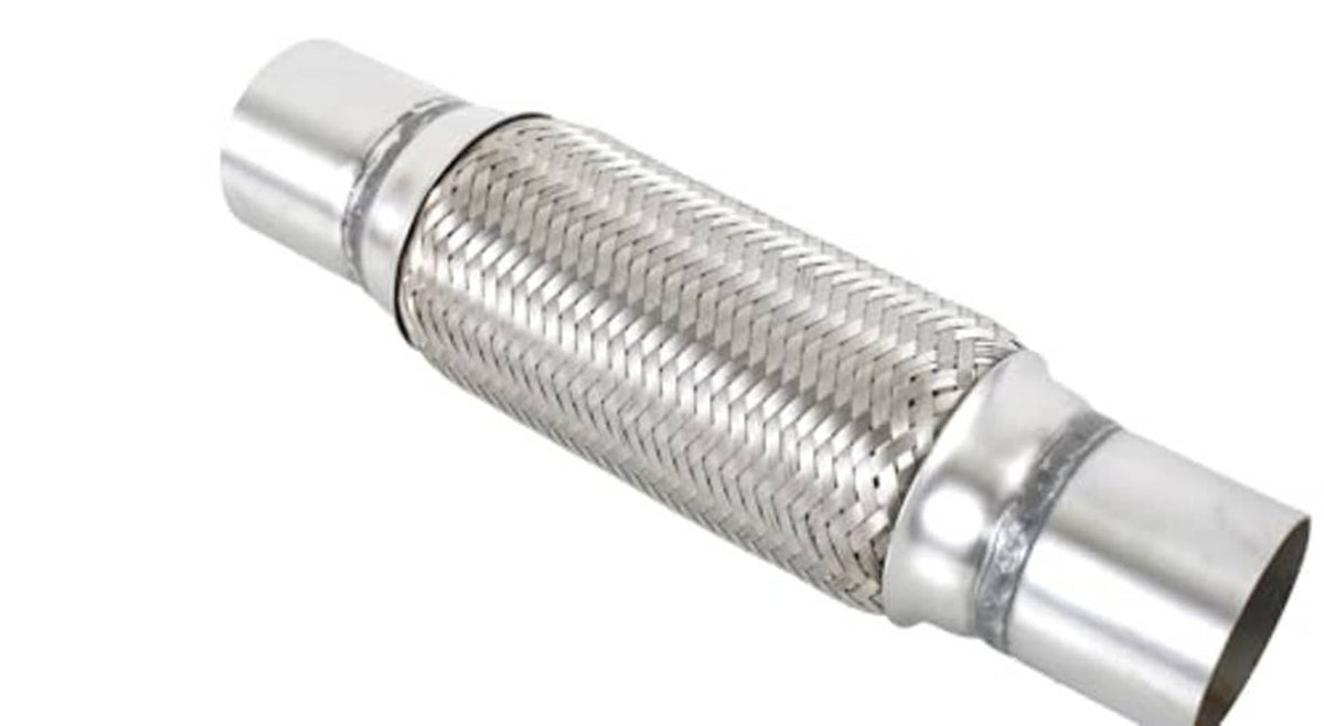 Universal stainless steel exhaust flex pipe, braided sleeve with clamp rings and ports