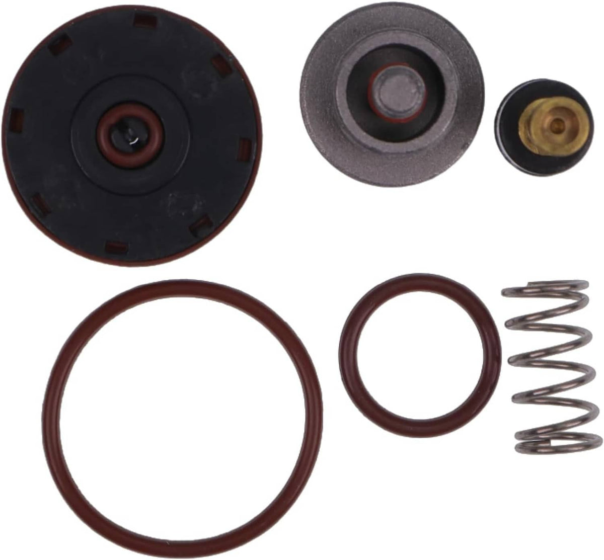 Regulator repair kit parts: two round caps, O-rings, and coil spring