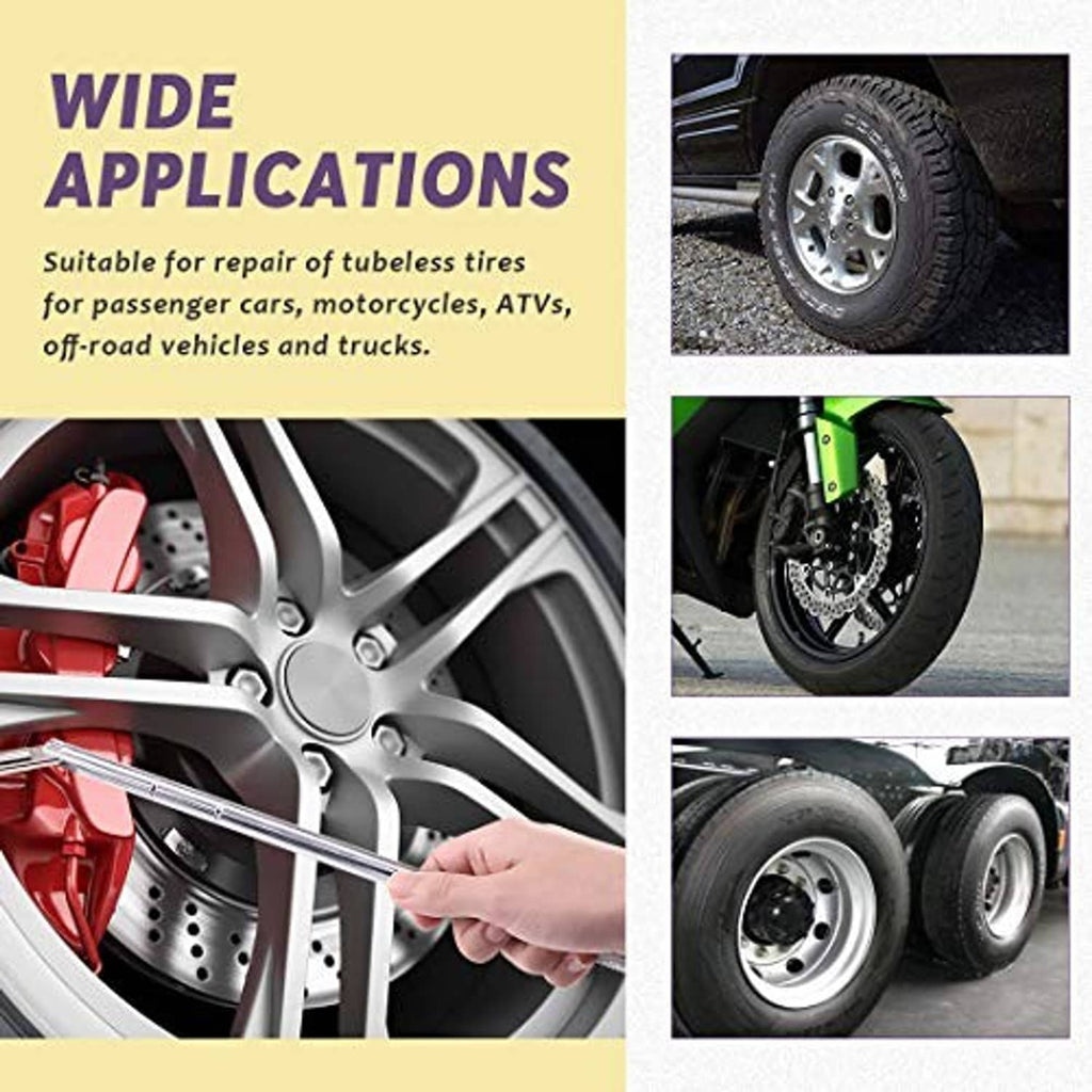 Tire valve stem tool for wheel repairs, shown with long tool for valve stem access