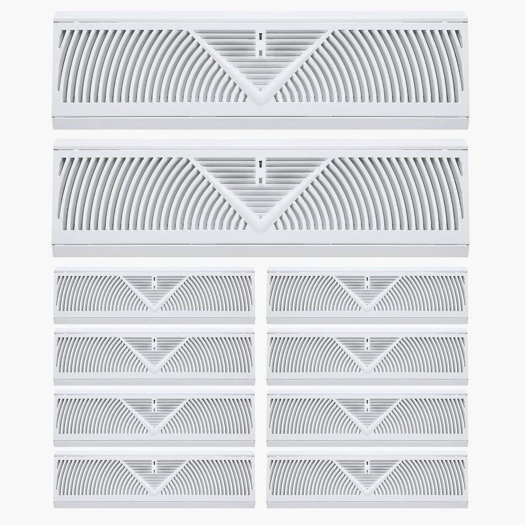 Set of white 18-inch HVAC floor register vents, 10-pack with matching louvered grilles