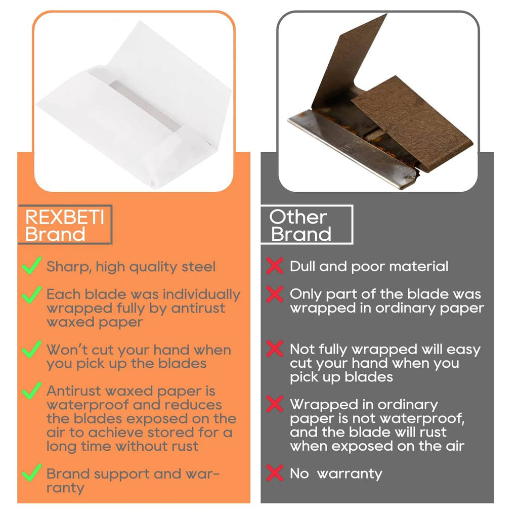 Individually wrapped single-edge razor blades with brand vs other packaging comparison