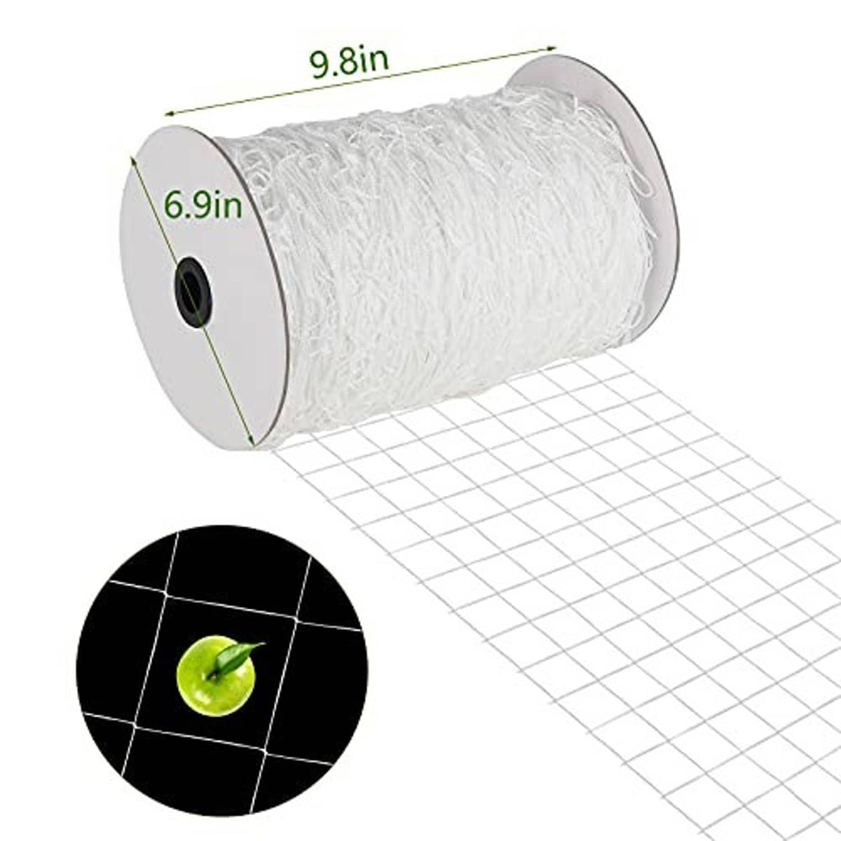 White nylon trellis netting roll with unrolled square mesh sheet